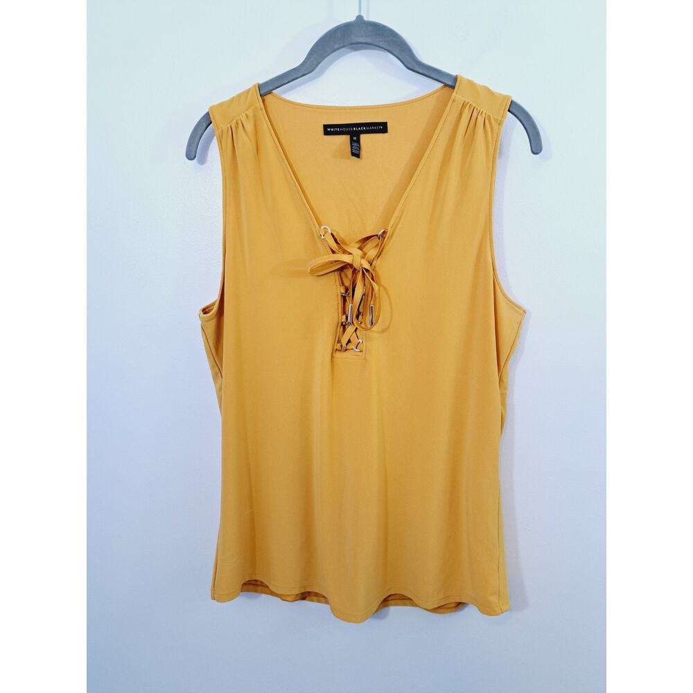 White House Black Market Medium Lace Up Tank Mustard Yellow Stretch Fabric